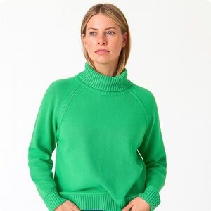 Karen Scott XL Kelly Green Turtleneck Sweater Retro Y2K Cotton Knit Preppy
